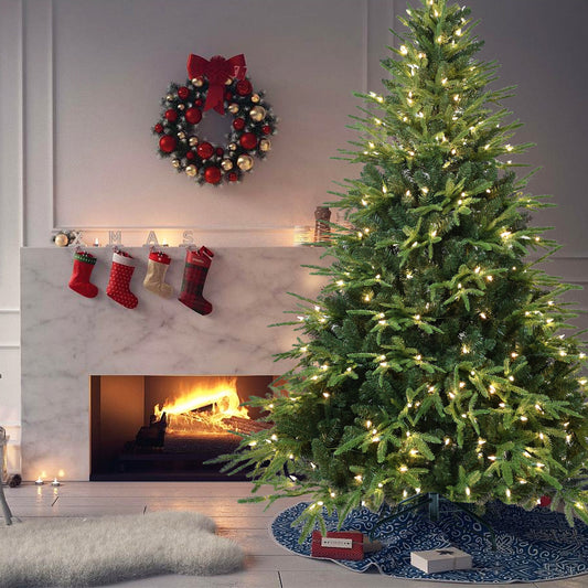 Makeatree 4ft/5ft/6ft/6.5ft/7.5ft/9ft Pre-Lit Artificial Christmas Tree, Realistic Green Fir Xmas Tree with Lights, Holiday Decoration.