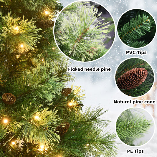 Makeatree 4ft/5ft/6ft/7.5ft/8ft Prelit Artificial Christmas Tree Carolina Pine Xmas Tree , With Pine Cones for Home