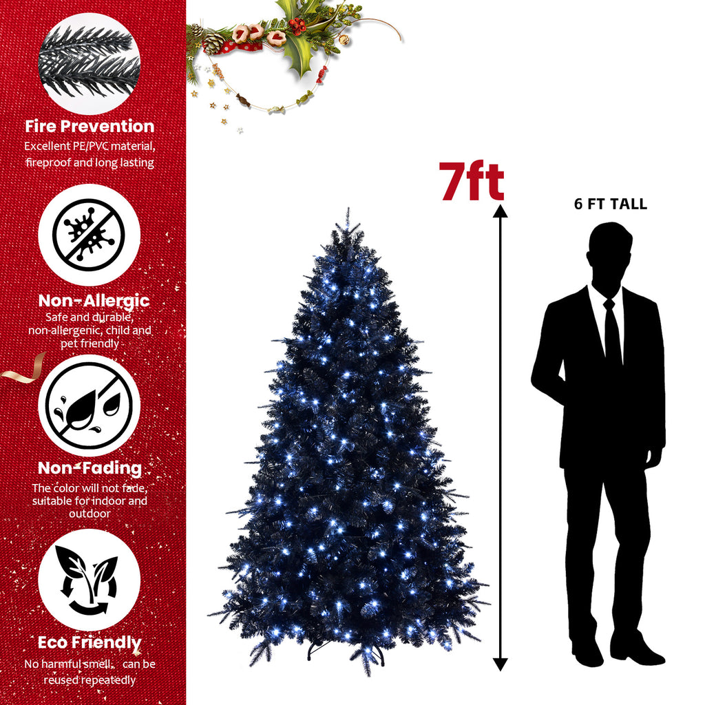 Makeatree Pre-Lit Black Christmas Tree 4-8ft - Artificial Halloween Xmas Tree with Lights (VCR-L)
