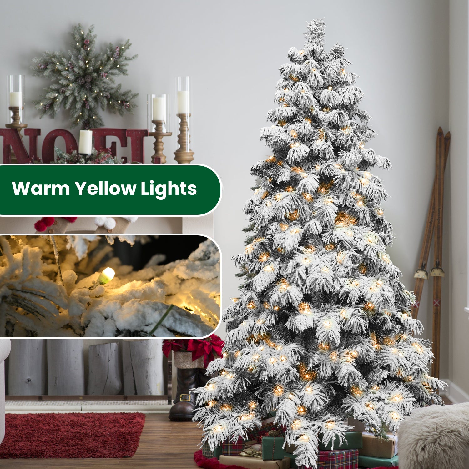 Makeatree Flocked White Christmas Tree with Warm Lights Pre-Lit PE/PVC (ZSW-TS-L)
