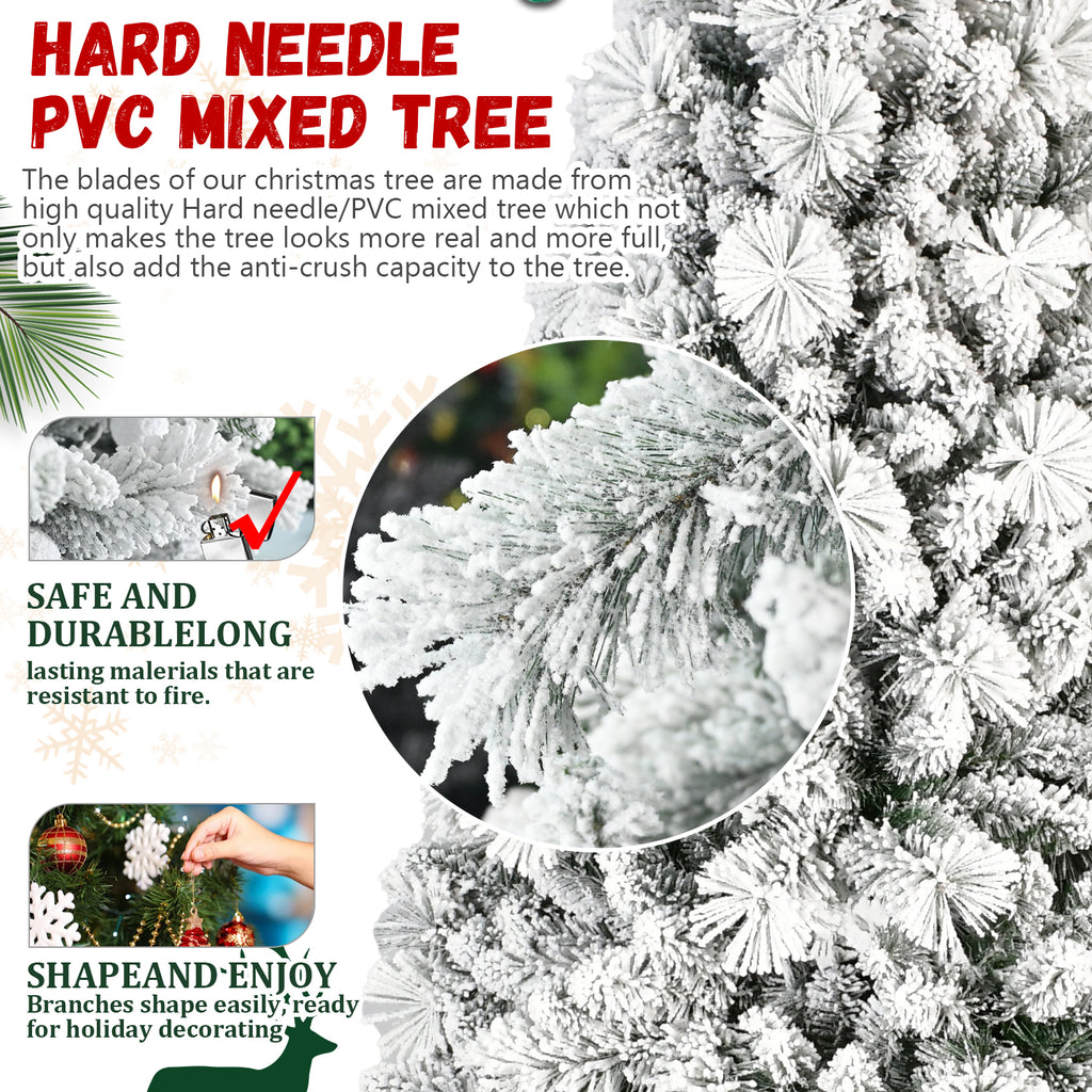 Makeatree Snow Flocked Christmas Tree 4-9ft Unlit Artificial Xmas Tree (JPN-TF)