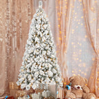 Makeatree Pre-Lit Snow Flocked Christmas Tree 4-9ft Artificial Xmas Tree with Lights (JPN-TF-L)