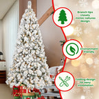 Makeatree Pre-Lit Snow Flocked Christmas Tree 4-9ft Artificial Xmas Tree with Lights (JPN-TF-L)