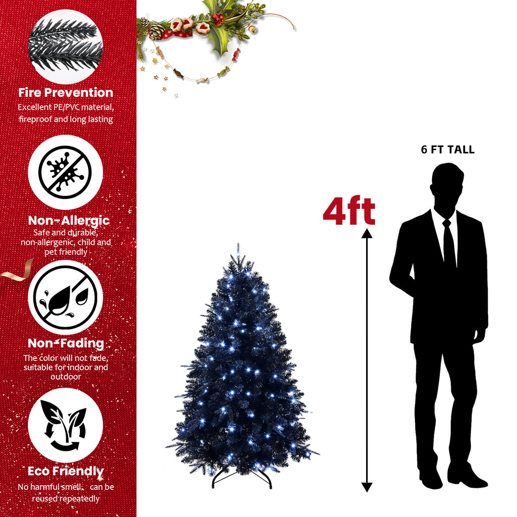 Makeatree Pre-Lit Black Christmas Tree 4-8ft - Artificial Halloween Xmas Tree with Lights (VCR-L)