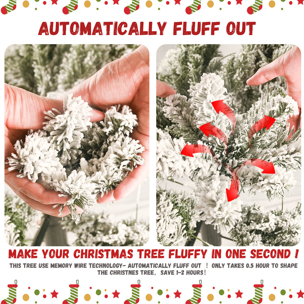 Makeatree Snow Flocked Christmas Tree 4-9ft Unlit Artificial Xmas Tree (JPN-TF)