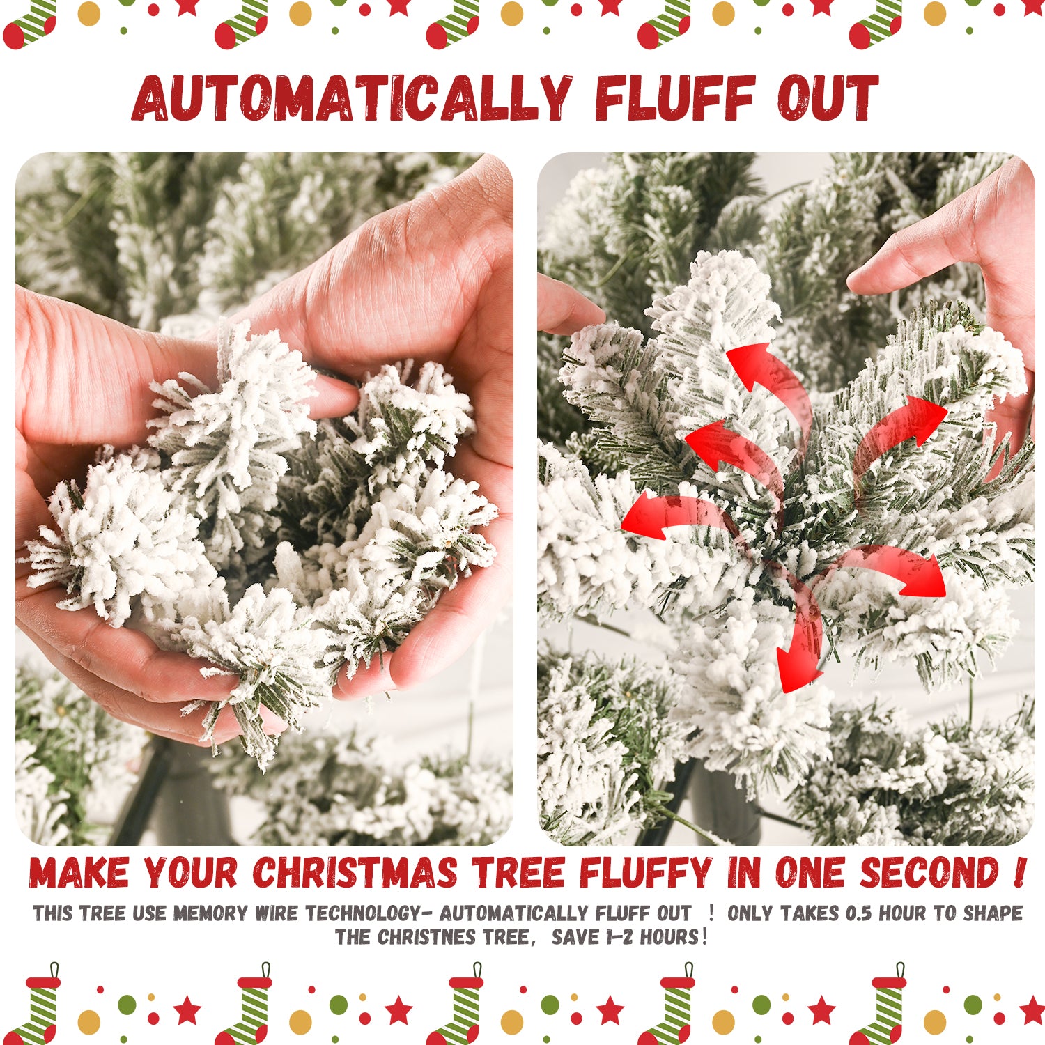 Makeatree Snow Flocked Christmas Tree 4-9ft Unlit Artificial Xmas Tree (JPN-TF)