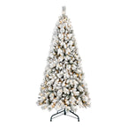 Makeatree Pre-Lit Snow Flocked Christmas Tree 4-9ft Artificial Xmas Tree with Lights (JPN-TF-L)
