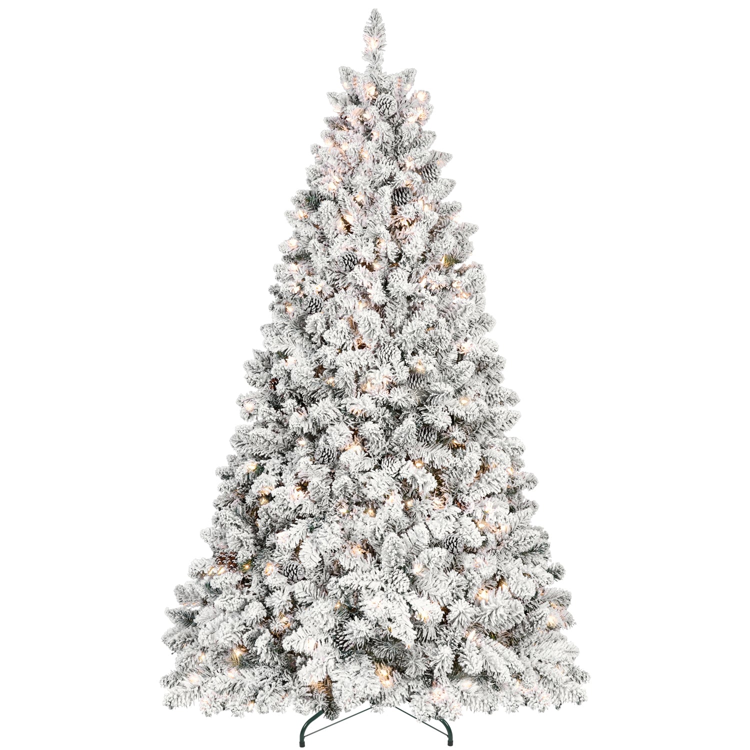 Makeatree Snow-Flocked Prelit Christmas Tree with Pine Cones 4–9 FT, UL Listed Lights, Mixed PE & PVC Branches, Includes Metal Stand (BES-TF-L)