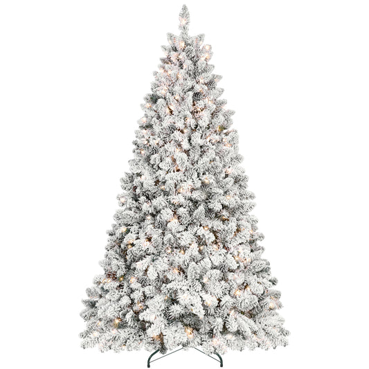 Makeatree 4ft/4.5ft/5ft/6ft/7ft/7.5ft/8ft/9ft Pre-lit Flocked Christmas Tree with UL-Certified Lights, Pine Cones, Snow Frosted PE & PVC Mixed Branches, Artificial Xmas Tree with Metal Stand.