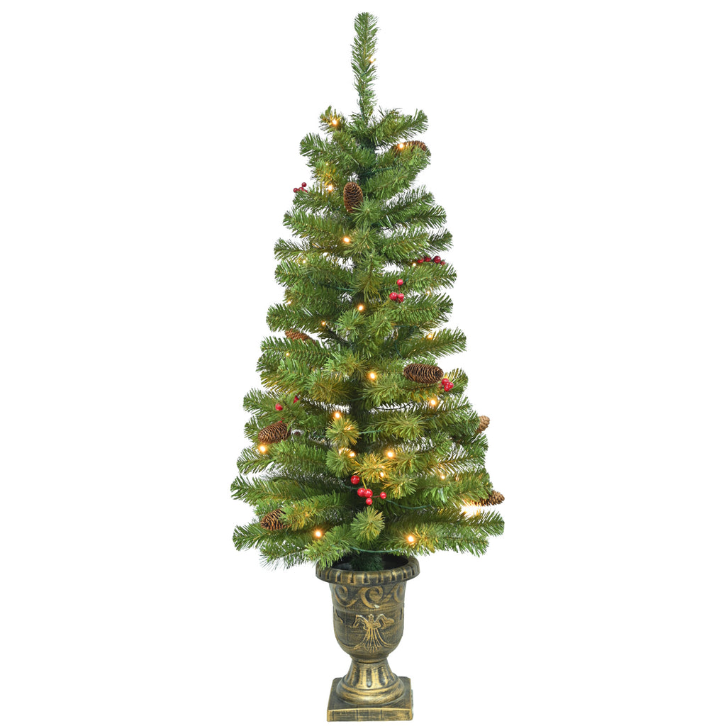 Makeatree 4ft Pre-Lit Potted Christmas Tree - Battery Operated Tabletop Decor (STE-LBO)