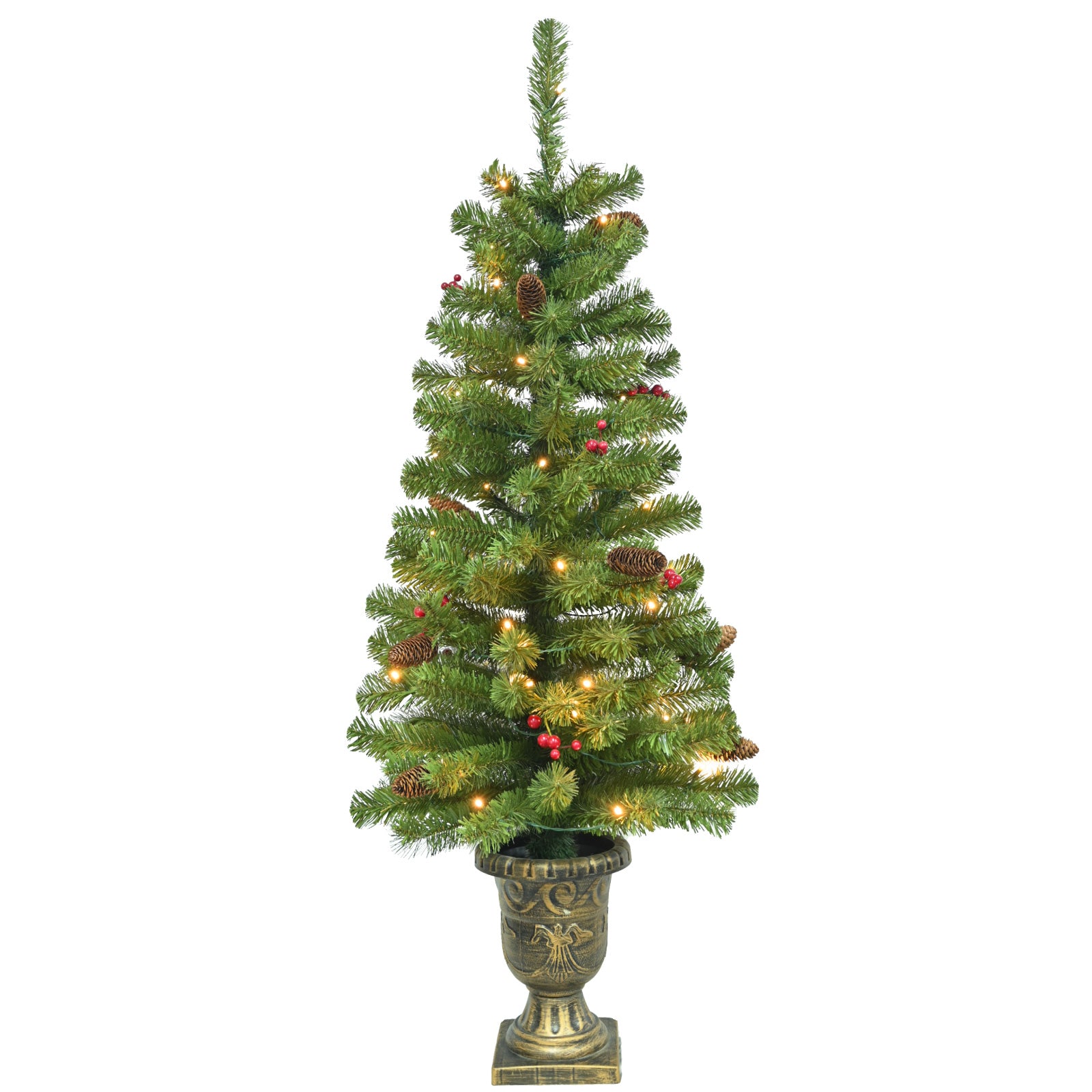 Makeatree 4ft Pre-Lit Potted Christmas Tree - Battery Operated Tabletop Decor (STE-LBO)