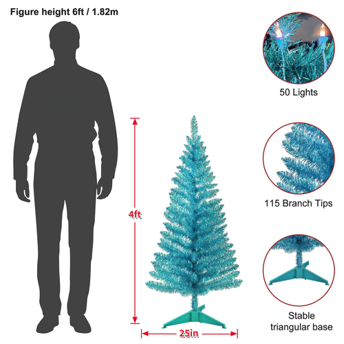 Makeatree 4 ft Green Artificial Christmas Tree with 50 Lights，112 Branch Tips Mini Holiday Party Xmas Tree w/Stand