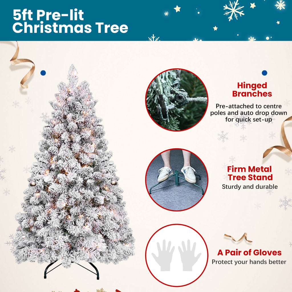 Makeatree Snow Flocked Christmas Tree with Pine Cones 4-7ft Unlit White Pine (BES-TF)