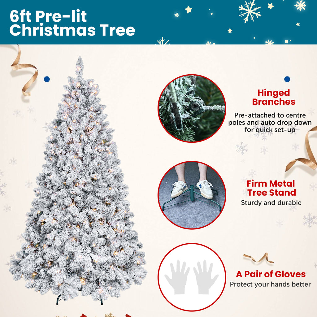 Makeatree Snow Flocked Christmas Tree with Pine Cones 4-7ft Unlit White Pine (BES-TF)