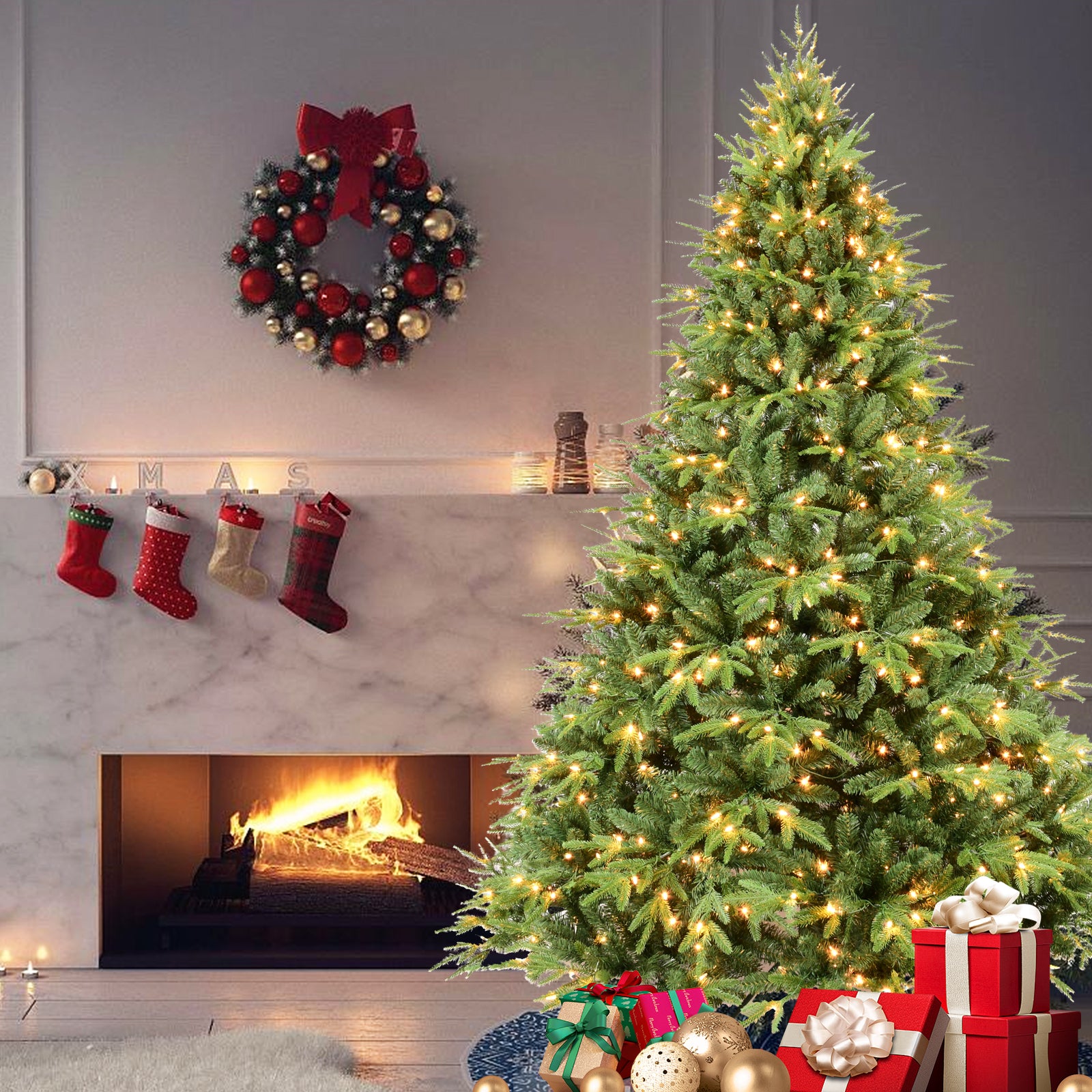 Makeatree Christmas Tree 4-9ft Pre-Lit Realistic Green Fir Artificial Xmas Tree (CKT-L)