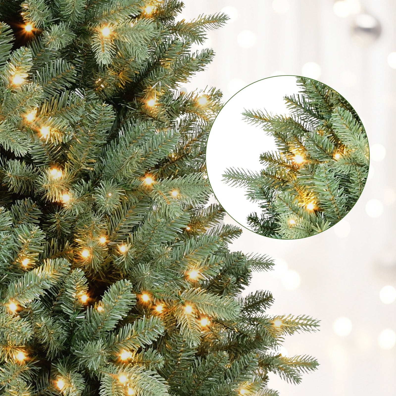 Makeatree Pre-Lit Spruce Artificial Christmas Tree 4-9ft - PE/PVC Branches (DEL-L)