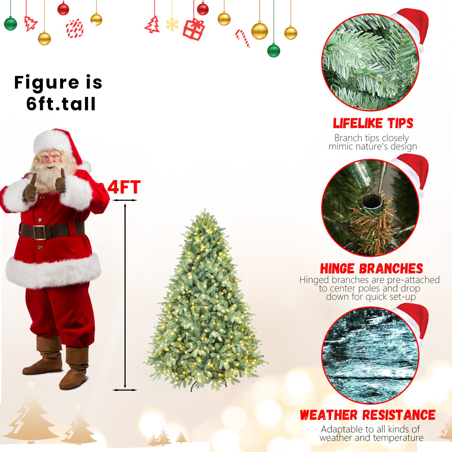 Makeatree Pre-Lit Spruce Artificial Christmas Tree 4ft to 8ft Premium Holiday Decor (NEW-L)