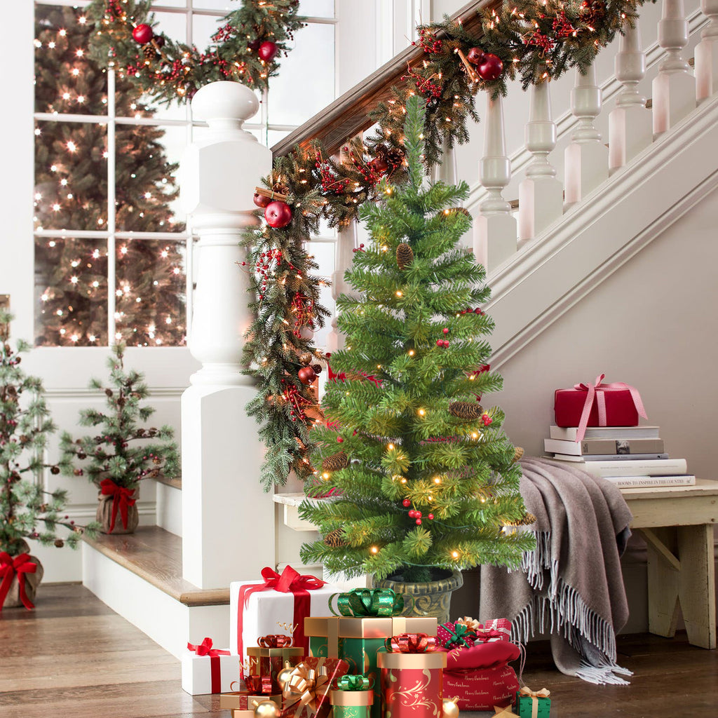 Makeatree 4ft Pre-Lit Potted Christmas Tree - Battery Operated Tabletop Decor (STE-LBO)