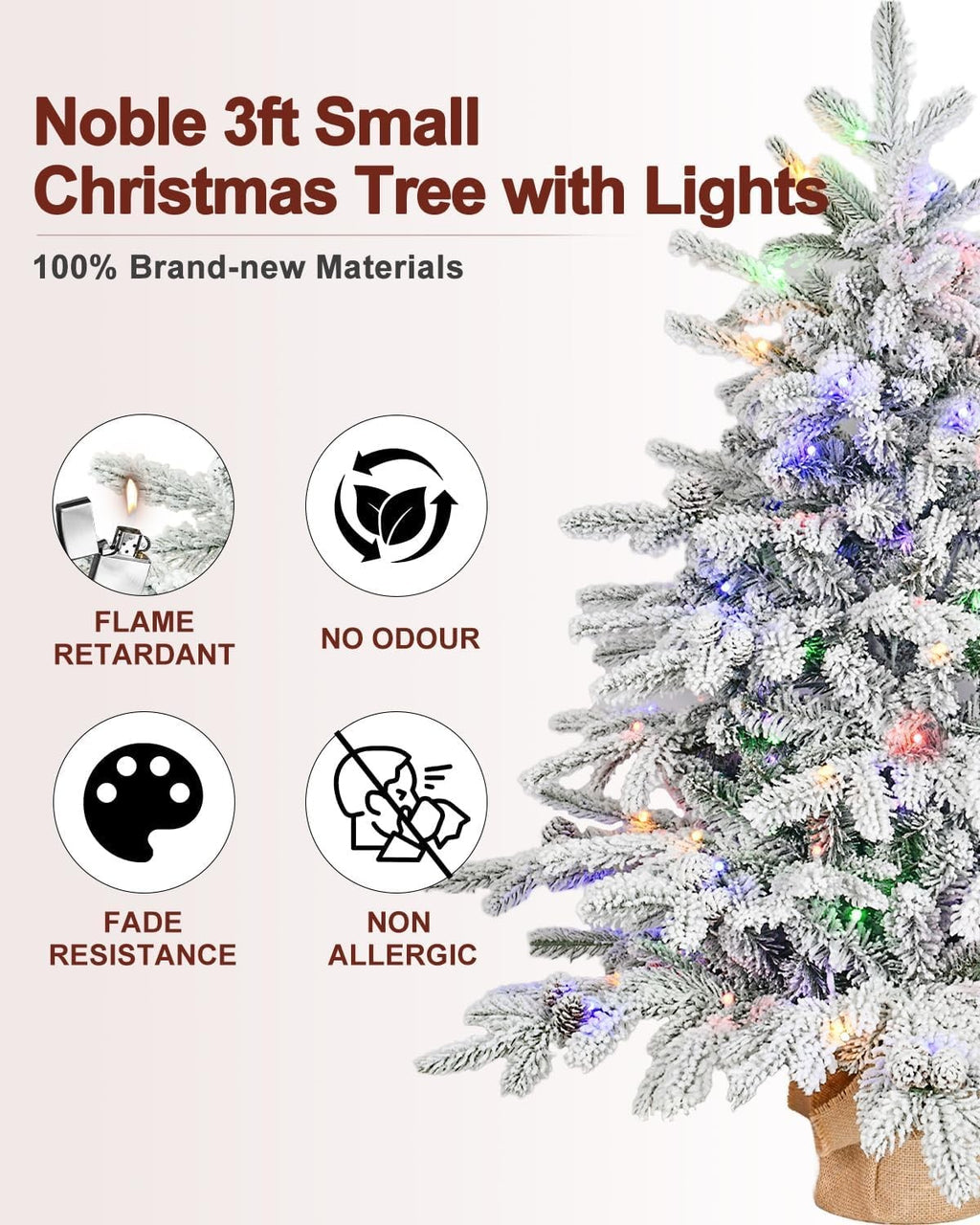 Makeatree Prelit Snow Flocked Tabletop Christmas Tree Artificial Small Xmas Tree with 100 Led Lights 26 Pine cones 528 Branch Tip (LM-TF-L)