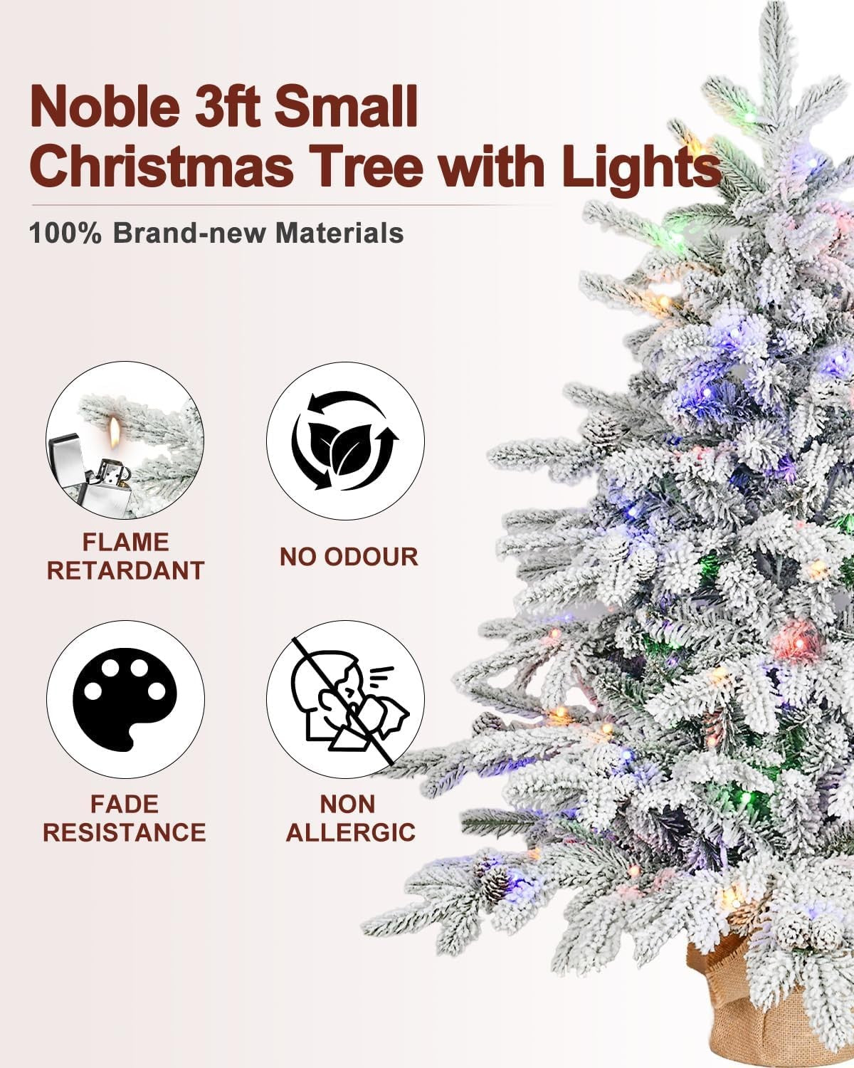 Makeatree Prelit Snow Flocked Tabletop Christmas Tree Artificial Small Xmas Tree with 100 Led Lights 26 Pine cones 528 Branch Tip (LM-TF-L)