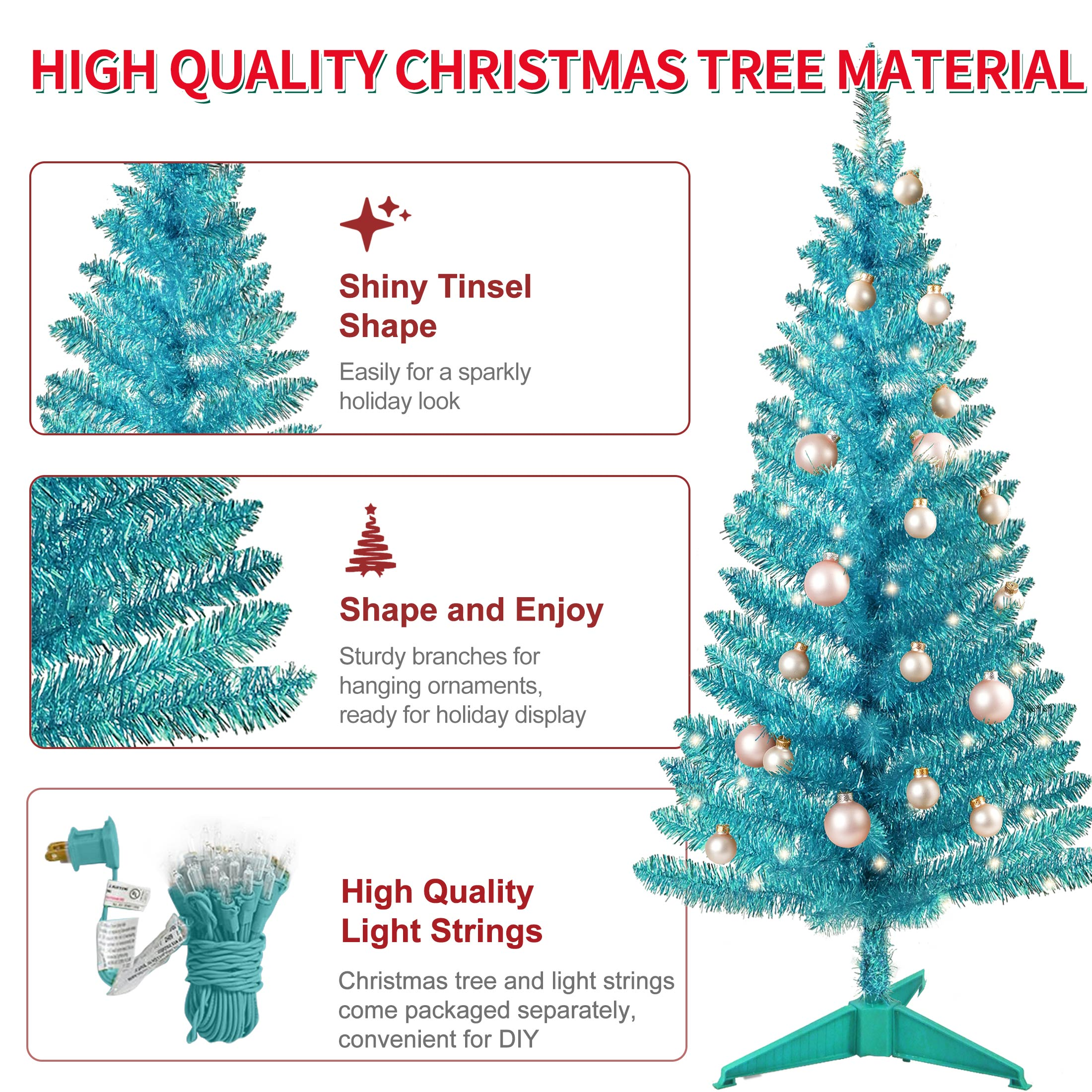 Makeatree 4 ft Green Artificial Christmas Tree with 50 Lights，112 Branch Tips Mini Holiday Party Xmas Tree w/Stand