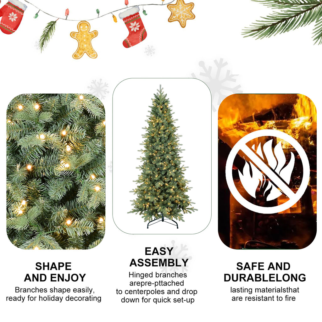 Makeatree Pencil Christmas Tree 4-9ft Pre-Lit Blue Spruce Slim Artificial Xmas Tree (HTC-L)