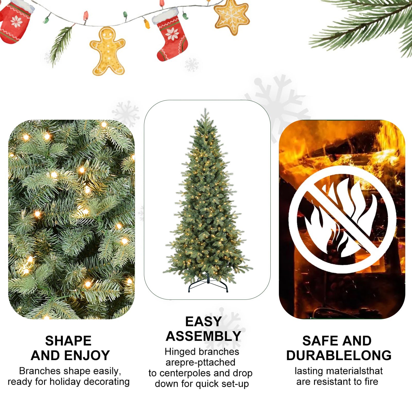 Makeatree Pencil Christmas Tree 4-9ft Pre-Lit Blue Spruce Slim Artificial Xmas Tree (HTC-L)