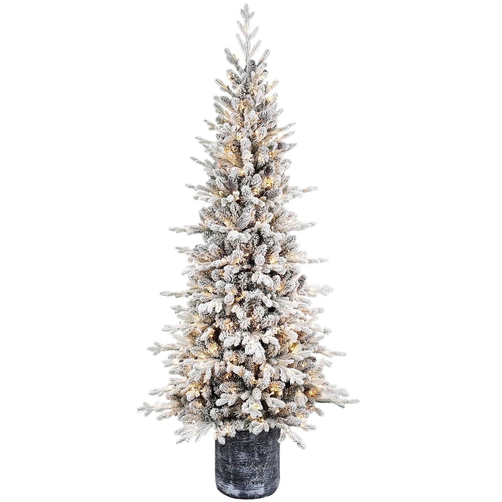 Makeatree Potted Snow Flocked Christmas Tree with Lights 2ft to 6.5ft Mini Pre-Lit Tree for Entryway & Porch Decor (OCO-TF-L)