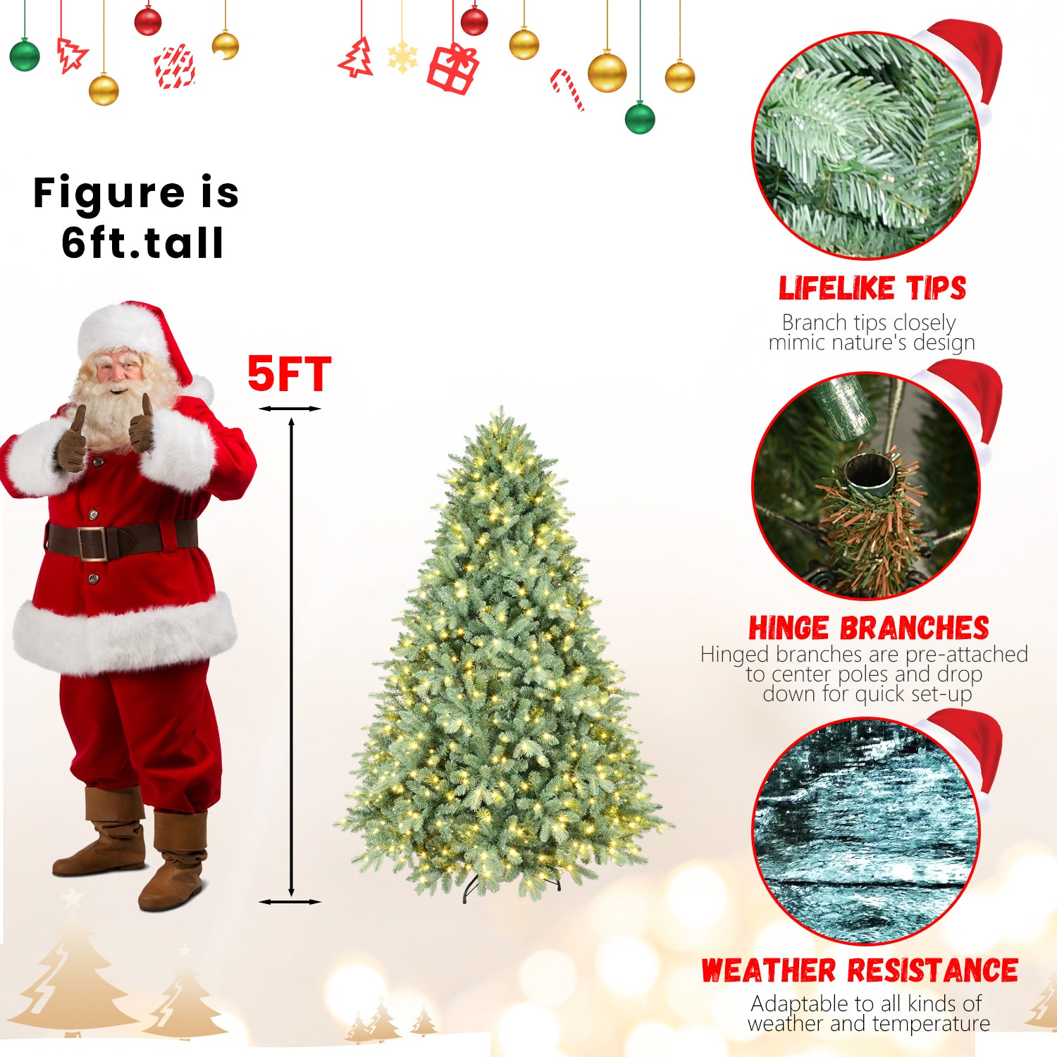 Makeatree Pre-Lit Spruce Artificial Christmas Tree 4ft to 8ft Premium Holiday Decor (NEW-L)