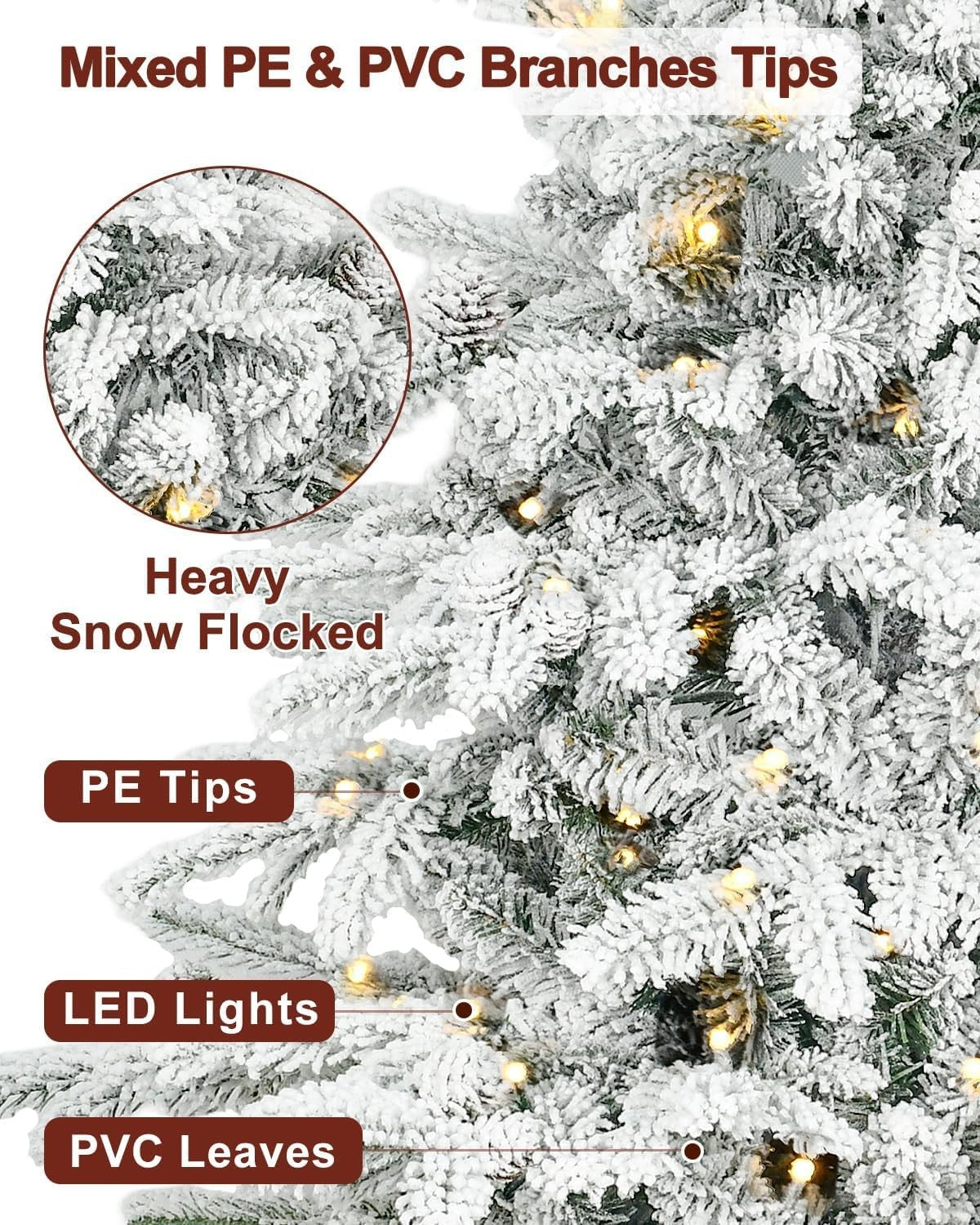 Makeatree Prelit Snow Flocked Tabletop Christmas Tree Artificial Small Xmas Tree with 100 Led Lights 26 Pine cones 528 Branch Tip (LM-TF-L)