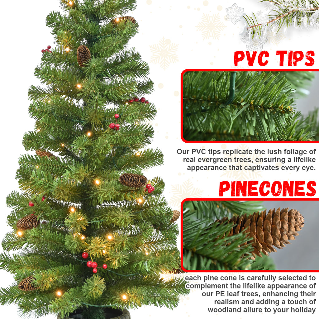 Makeatree 4ft Pre-Lit Potted Christmas Tree - Battery Operated Tabletop Decor (STE-LBO)