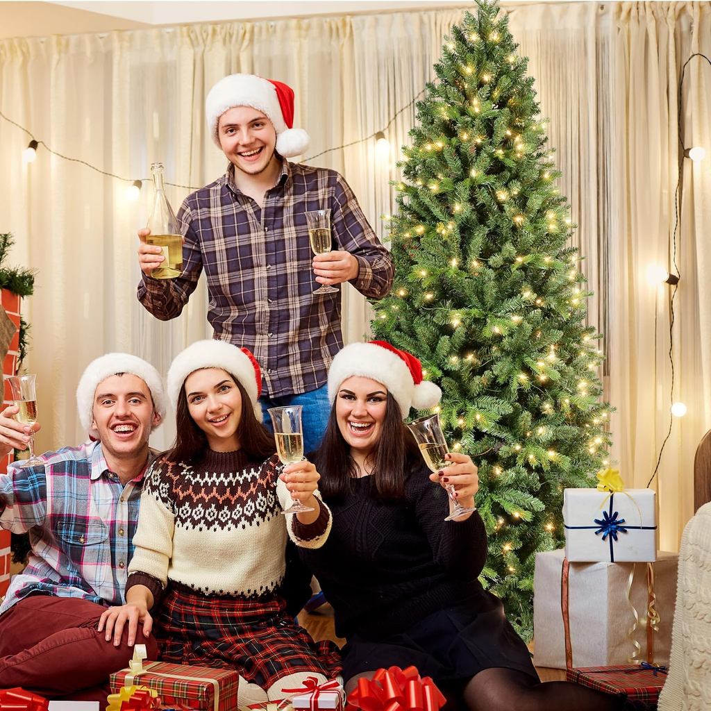 Makeatree Pre-Lit Slim Artificial Christmas Tree 4-7.5ft Space-Saving Skinny Green Xmas Tree (BFS-L)