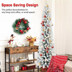 Makeatree 5 ft Pre-Lit Pencil Flocked Christmas Tree, Slim Spruce Holiday Decoration with Incandescent Lights, Metal Hinges & Foldable Base