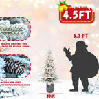 Makeatree Potted Snow Flocked Christmas Tree with Lights 2ft to 6.5ft Mini Pre-Lit Tree for Entryway & Porch Decor (OCO-TF-L)