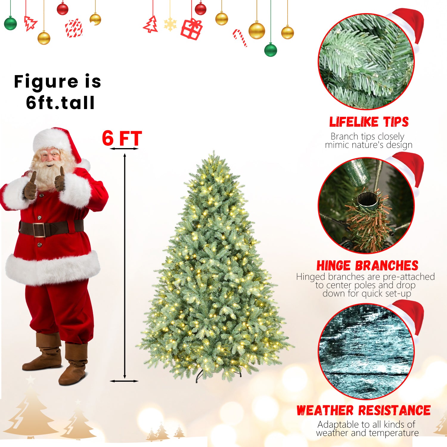 Makeatree Pre-Lit Spruce Artificial Christmas Tree 4ft to 8ft Premium Holiday Decor (NEW-L)