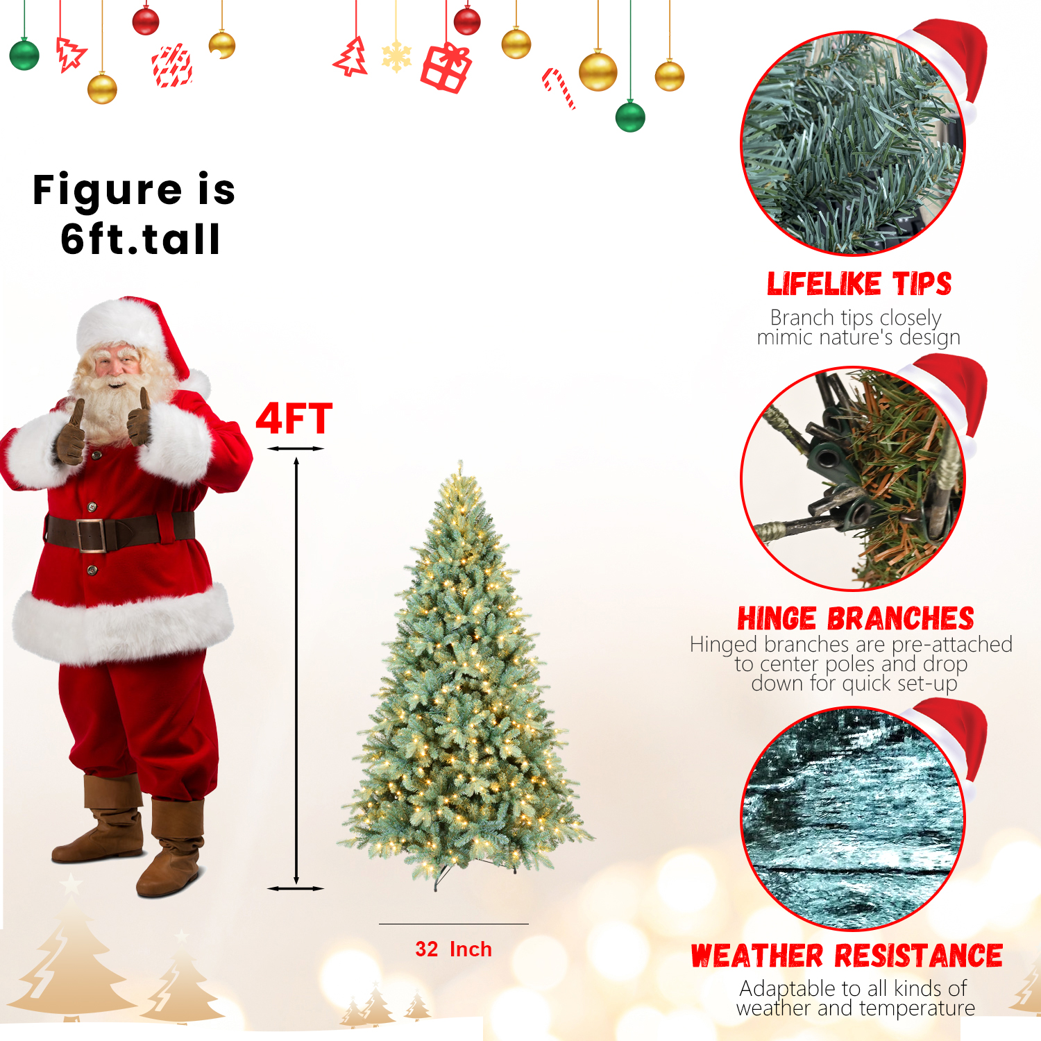 Makeatree Pre-Lit Spruce Artificial Christmas Tree 4-9ft - PE/PVC Branches (DEL-L)