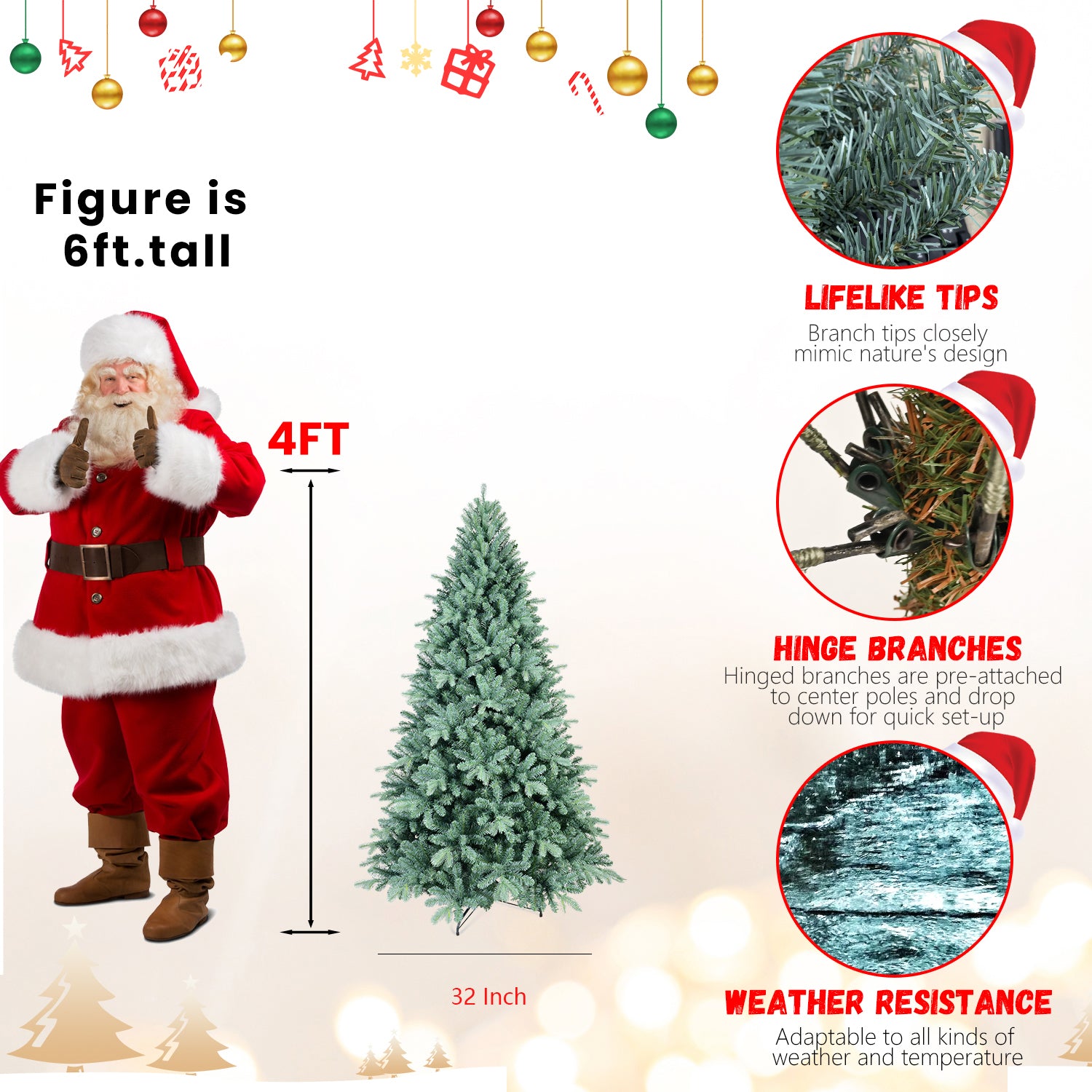 Makeatree Unlit Spruce Artificial Christmas Tree 4-9ft - PE/PVC Branches (DEL)