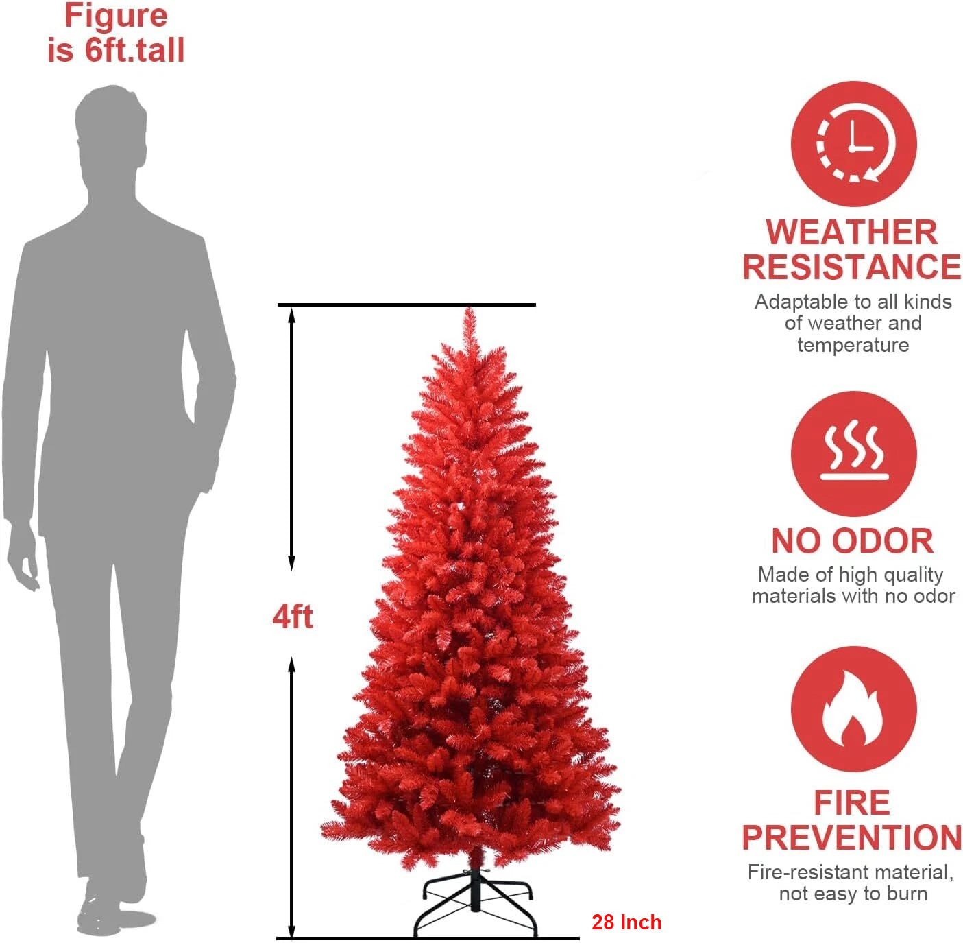 Makeatree Red Artificial Christmas Tree 4-7ft - Indoor Outdoor Holiday Decor (BER)