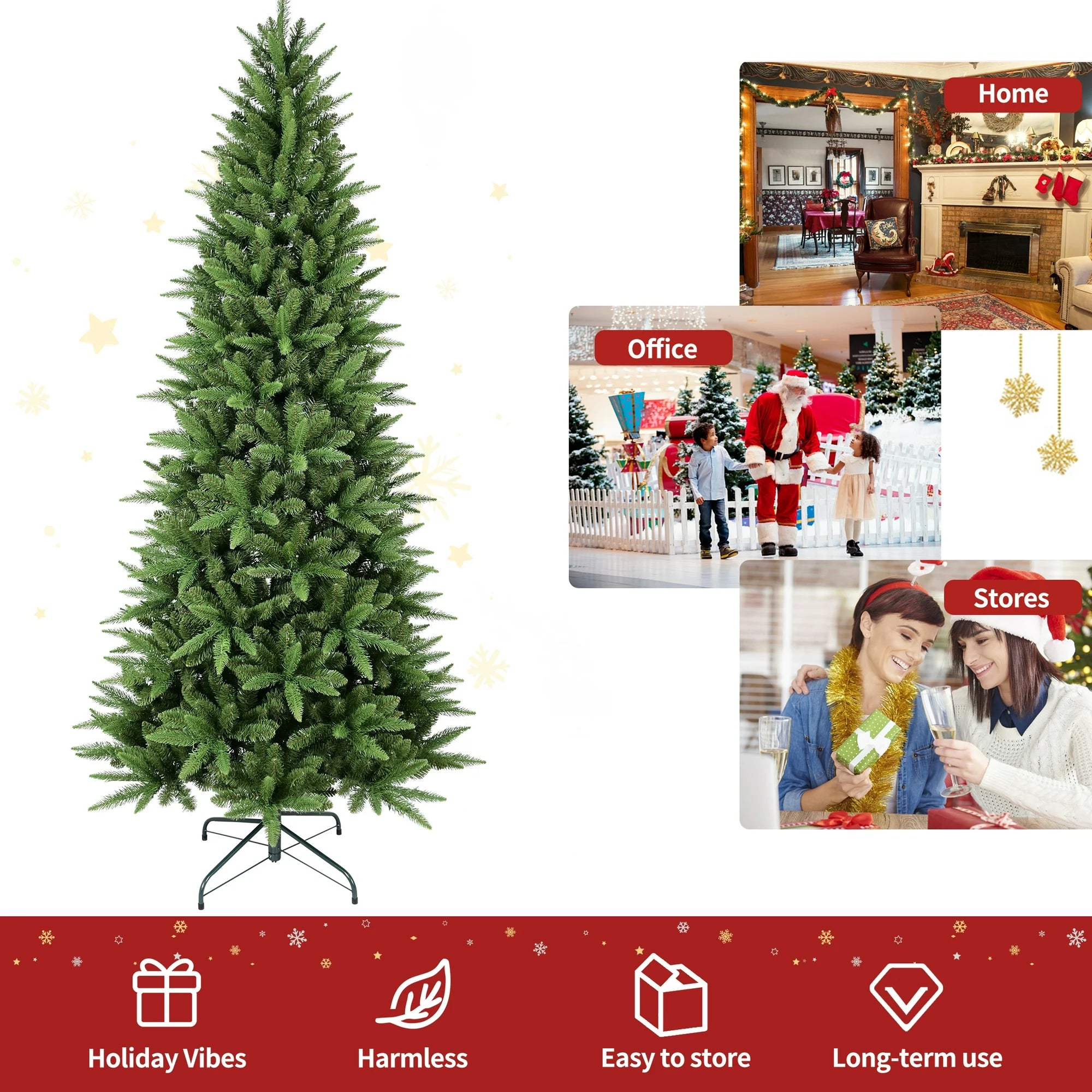 Makeatree Slim Pencil Christmas Tree Unlit Artificial Tree 4-9ft PE/PVC Mix (BHU)