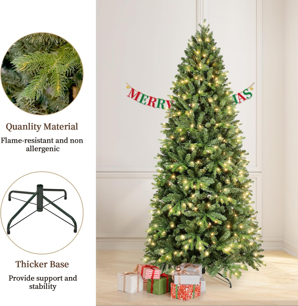 Makeatree Pre-Lit Slim Artificial Christmas Tree 4-7.5ft Space-Saving Skinny Green Xmas Tree (BFS-L)