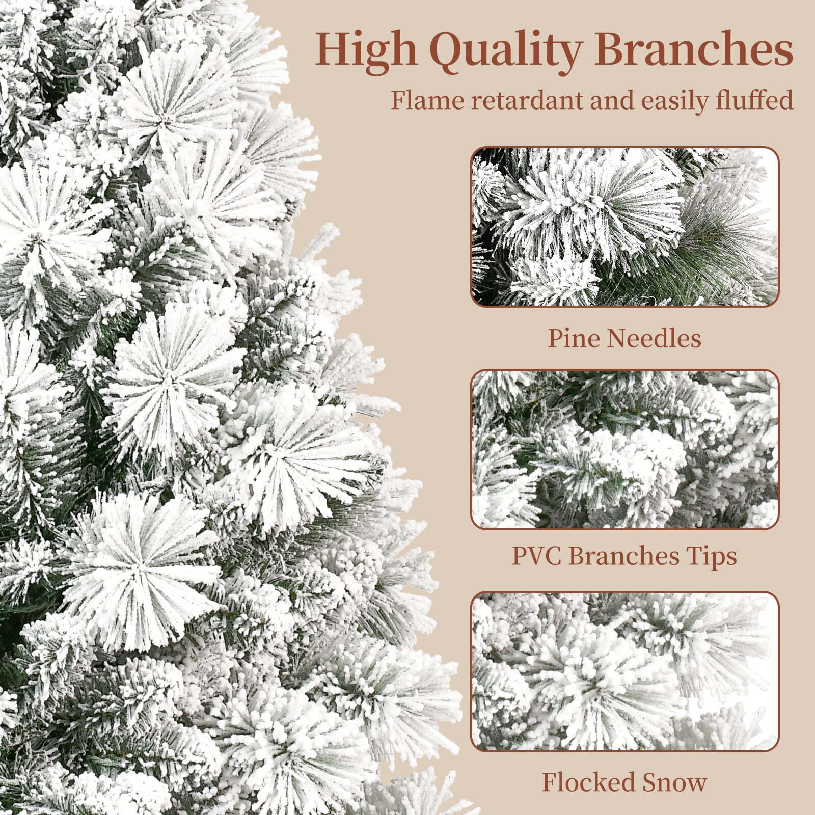 Makeatree Snow Flocked Christmas Tree 4-9ft Unlit Artificial Xmas Tree (JPN-TF)