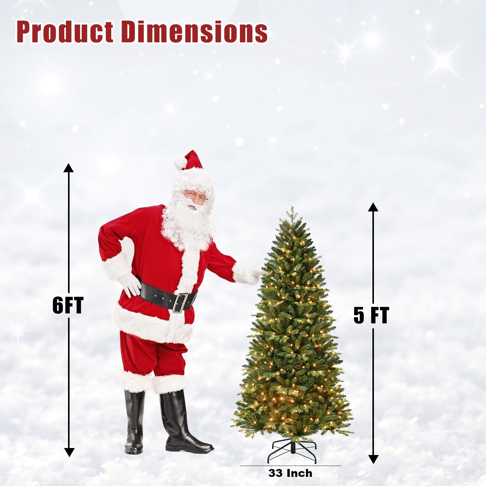 Makeatree Pre-Lit Slim Artificial Christmas Tree 4-7.5ft Space-Saving Skinny Green Xmas Tree (BFS-L)