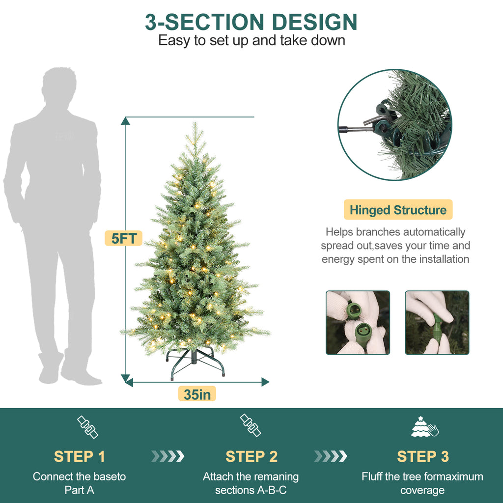 Makeatree Pencil Christmas Tree 4-9ft Pre-Lit Blue Spruce Slim Artificial Xmas Tree (HTC-L)
