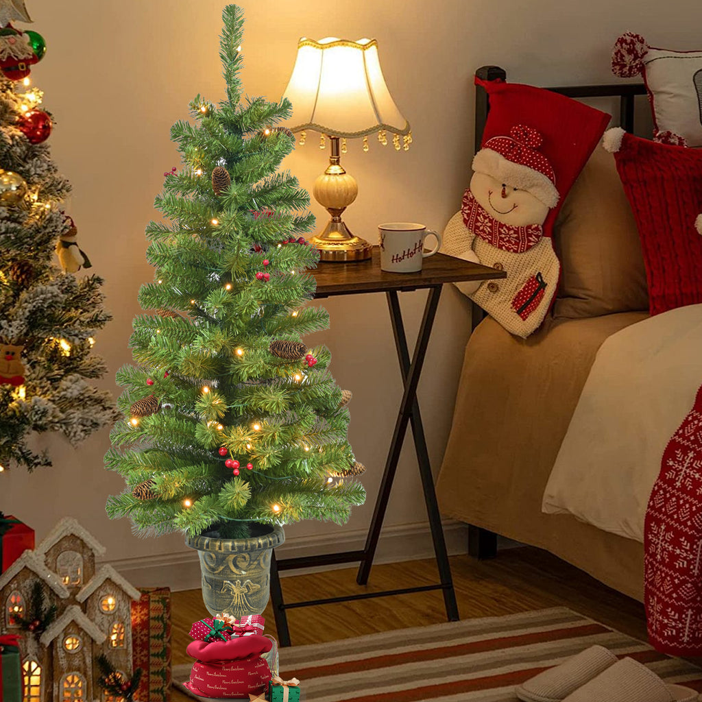 Makeatree 4ft Pre-Lit Potted Christmas Tree - Battery Operated Tabletop Decor (STE-LBO)