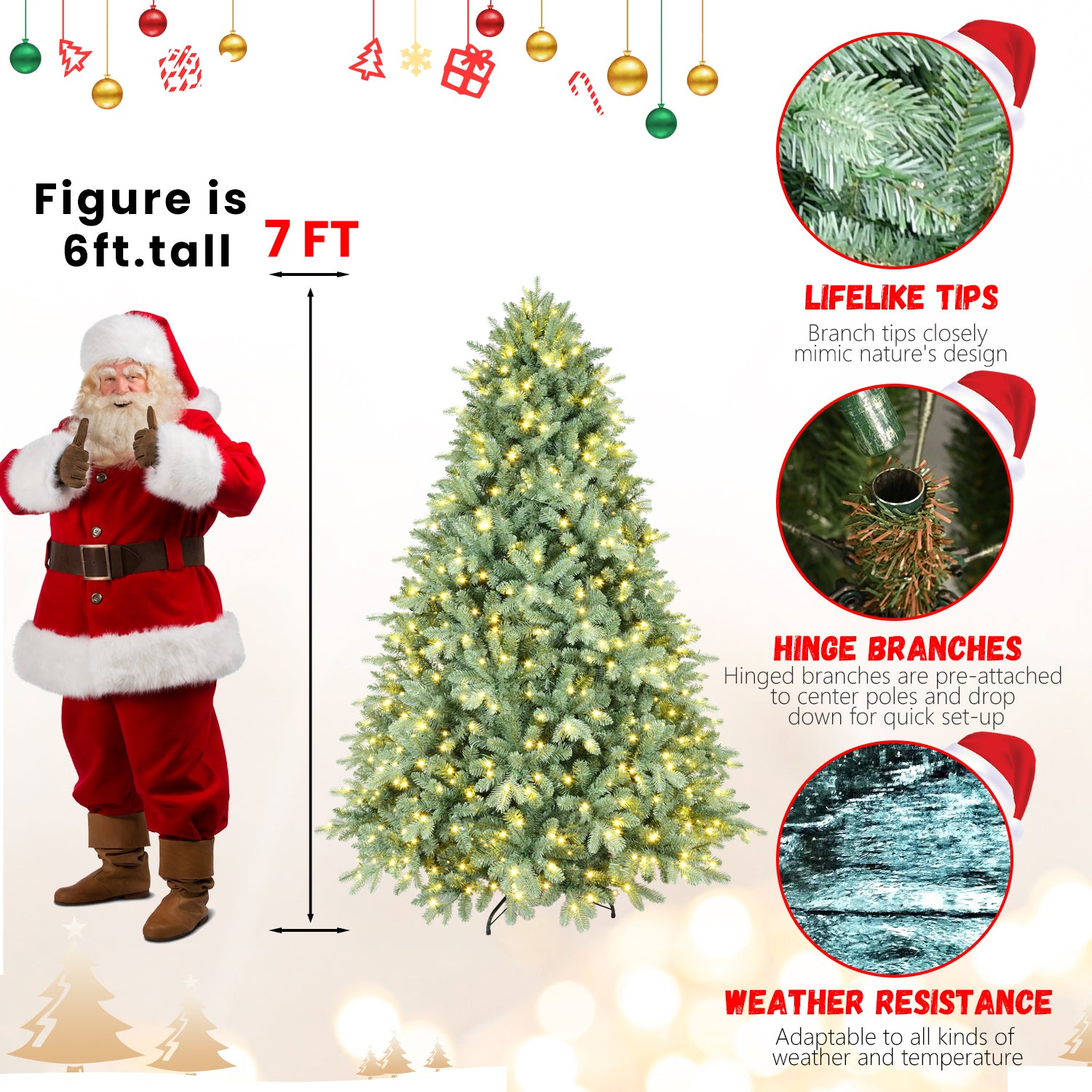 Makeatree Pre-Lit Spruce Artificial Christmas Tree 4ft to 8ft Premium Holiday Decor (NEW-L)