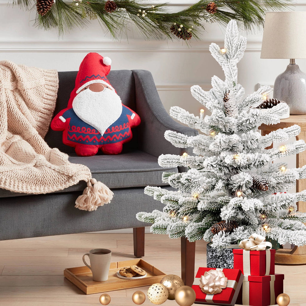 Makeatree Potted Snow Flocked Christmas Tree with Lights 2ft to 6.5ft Mini Pre-Lit Tree for Entryway & Porch Decor (OCO-TF-L)