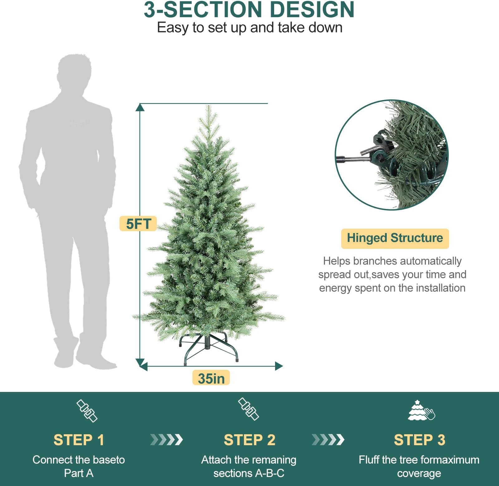 Makeatree Pencil Christmas Tree 4-9ft Unlit Slim Skinny Spruce Artificial Xmas Tree (HTC)