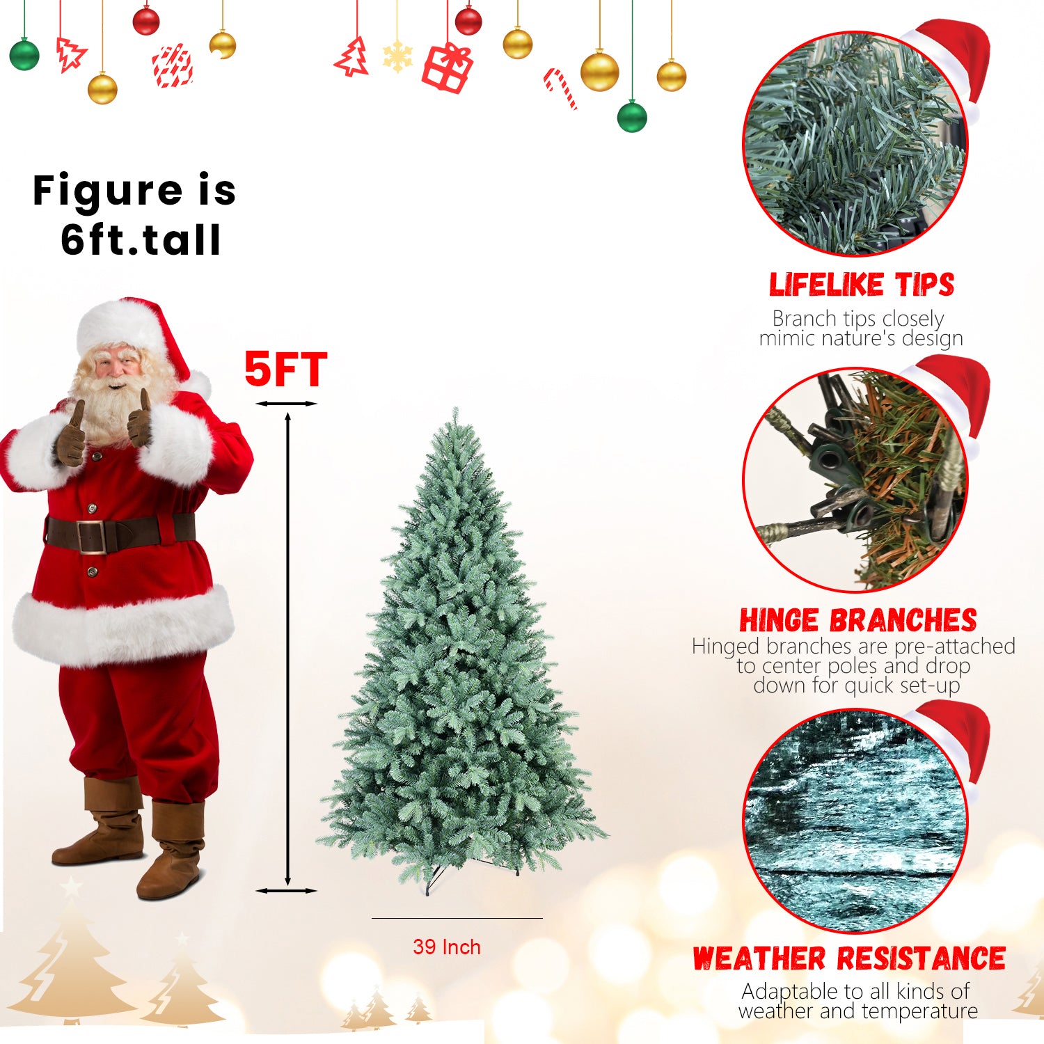 Makeatree Unlit Spruce Artificial Christmas Tree 4-9ft - PE/PVC Branches (DEL)