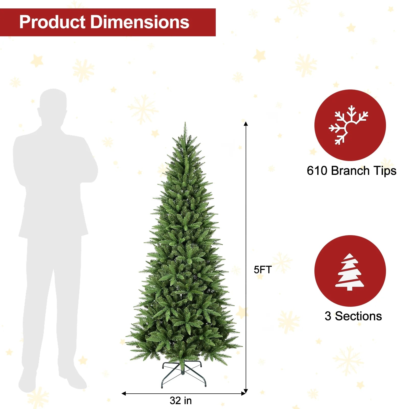 Makeatree Slim Pencil Christmas Tree Unlit Artificial Tree 4-9ft PE/PVC Mix (BHU)