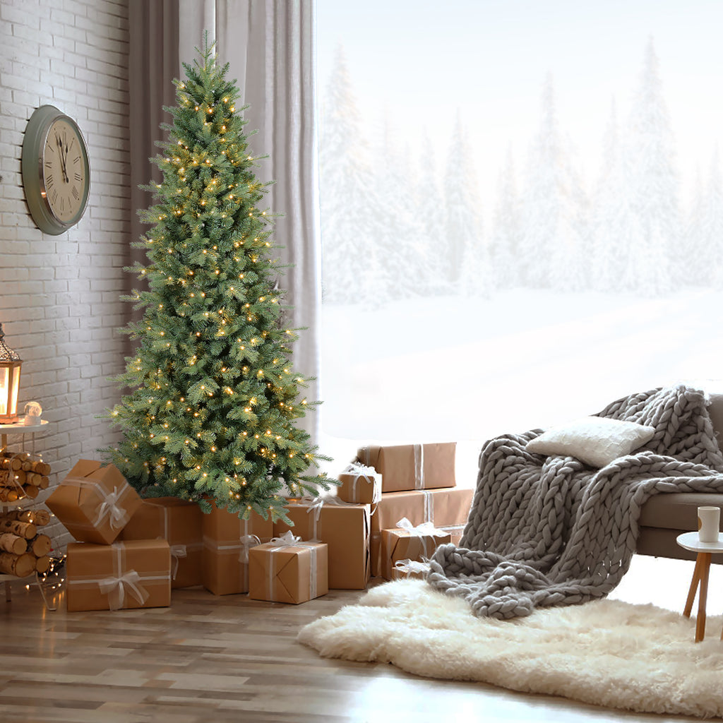 Makeatree Pencil Christmas Tree 4-9ft Pre-Lit Blue Spruce Slim Artificial Xmas Tree (HTC-L)